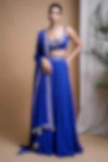 Royal Blue Heavy Georgette Embroidered Lehenga Set by AHI CLOTHING at Pernia's Pop Up Shop