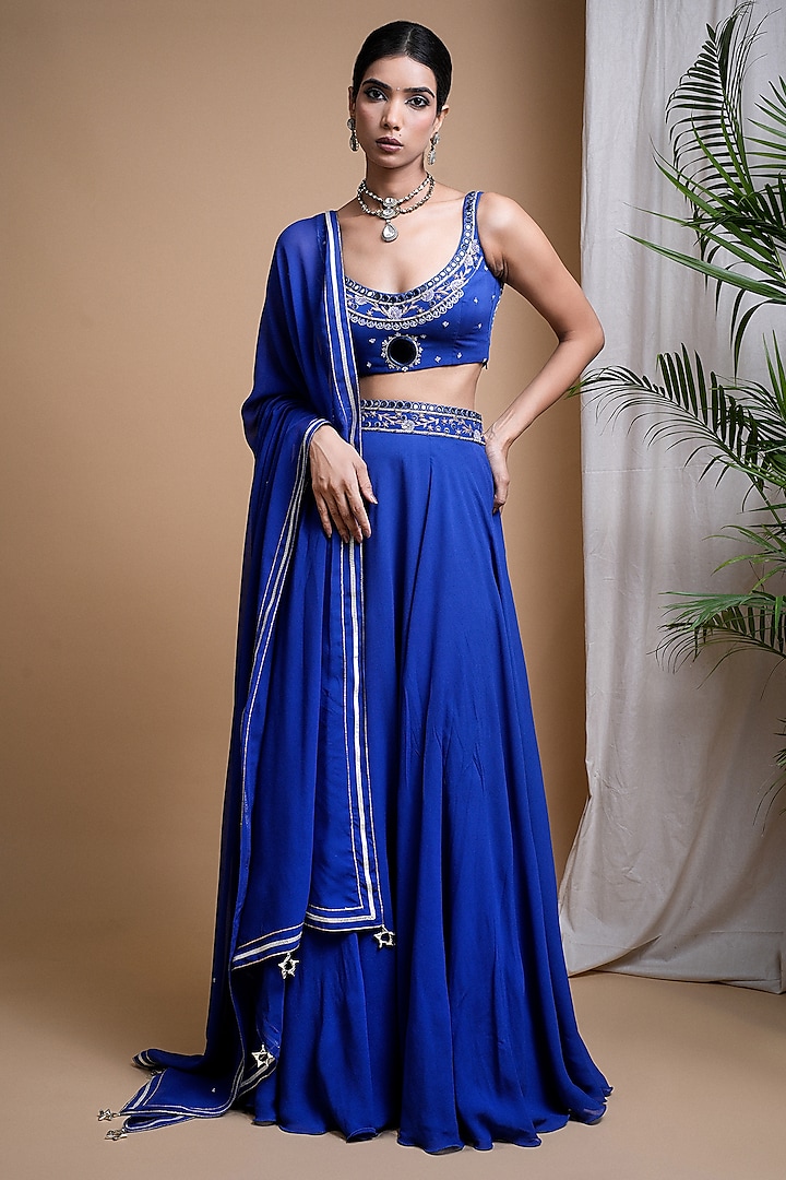 Royal Blue Heavy Georgette Embroidered Lehenga Set by AHI CLOTHING at Pernia's Pop Up Shop