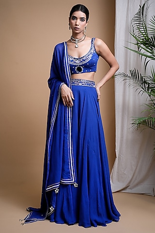 Royal Blue Heavy Georgette Embroidered Lehenga Set by AHI CLOTHING