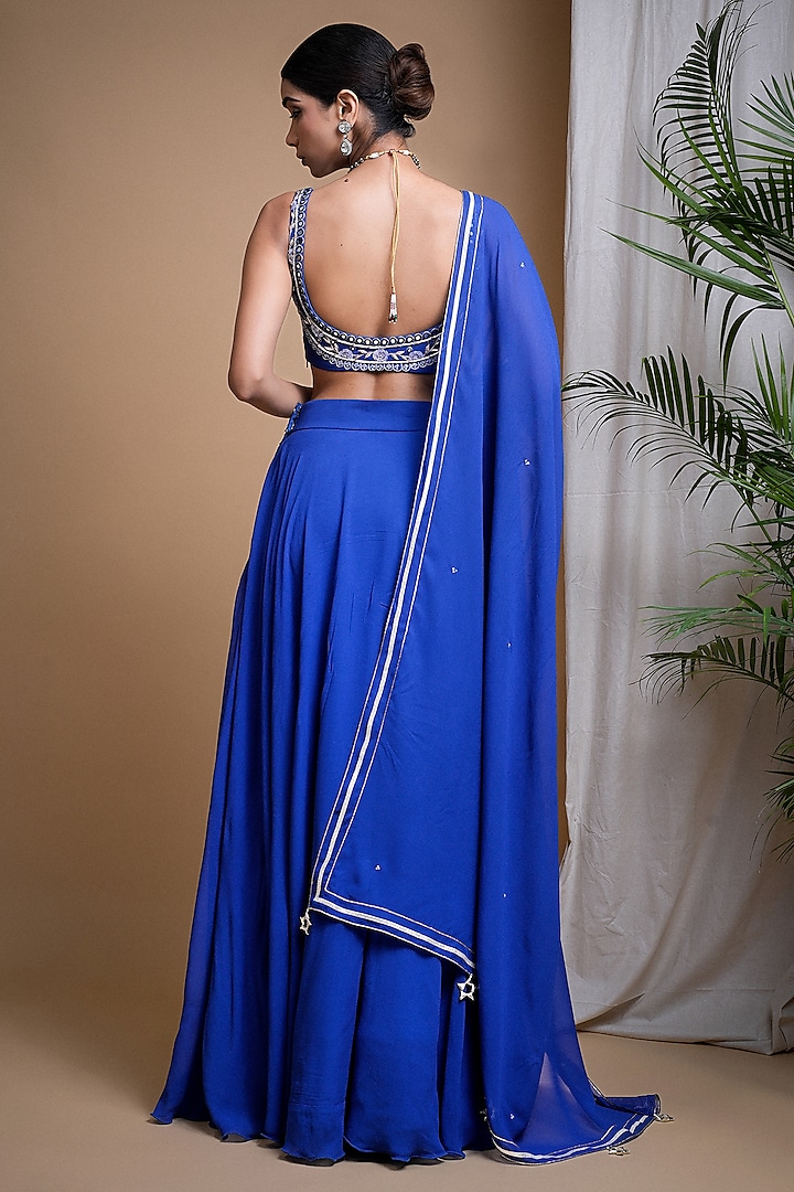 Royal Blue Heavy Georgette Embroidered Wedding Lehenga Set by AHI CLOTHING at Pernia's Pop Up Shop