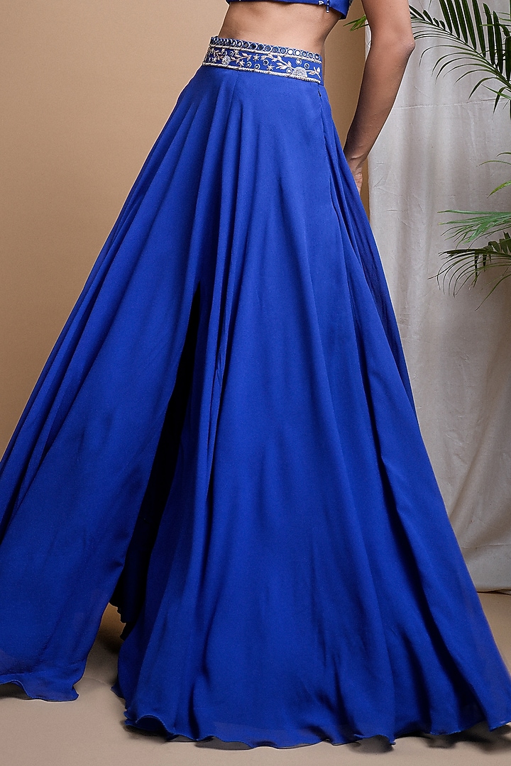Royal Blue Heavy Georgette Embroidered Wedding Lehenga Set by AHI CLOTHING at Pernia's Pop Up Shop