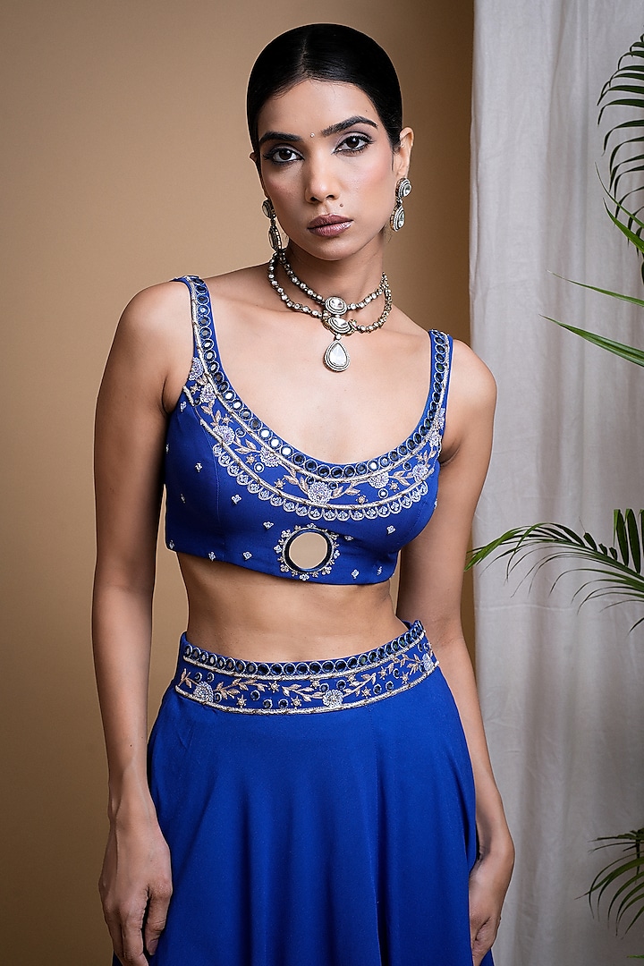 Royal Blue Heavy Georgette Embroidered Wedding Lehenga Set by AHI CLOTHING at Pernia's Pop Up Shop