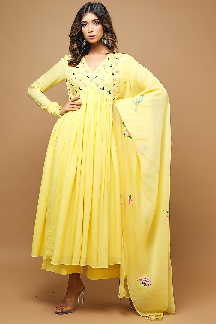 Yellow Embellished Party Wear Anarkali Set by AHI CLOTHING at Pernia's Pop Up Shop