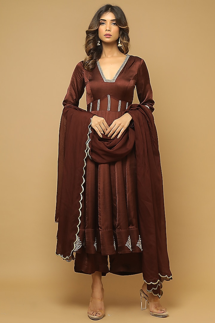 Brown Embellished Wedding Anarkali Set by AHI CLOTHING at Pernia's Pop Up Shop
