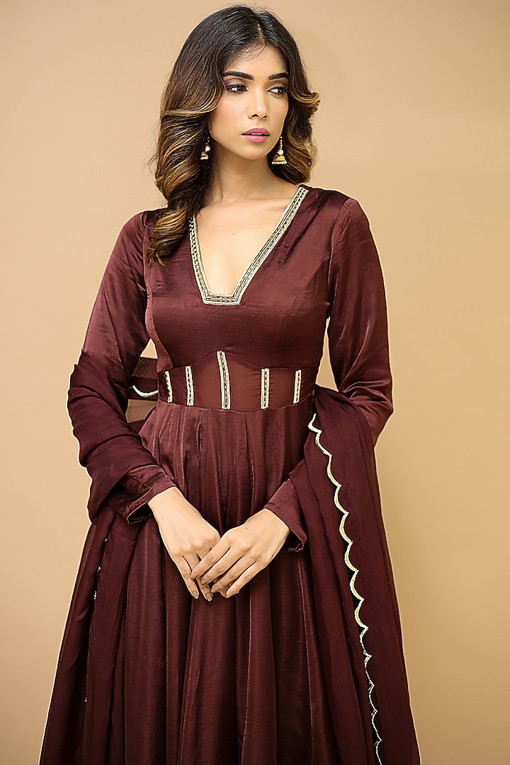 Brown Embellished Wedding Anarkali Set by AHI CLOTHING at Pernia's Pop Up Shop