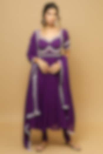 Dark Purple Embellished Kurta Set by AHI CLOTHING at Pernia's Pop Up Shop