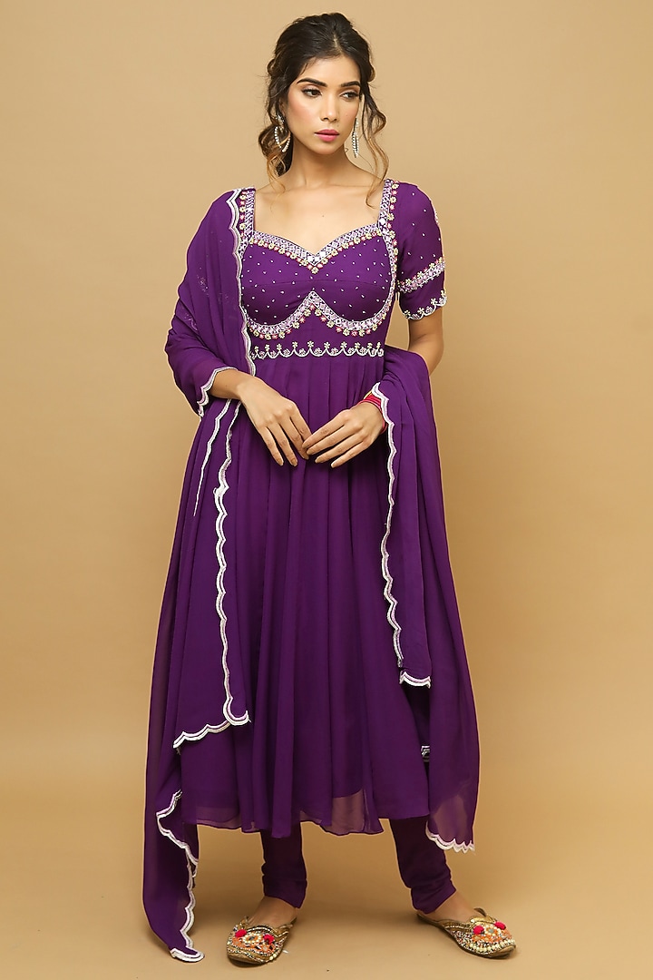 Dark Purple Embellished Kurta Set by AHI CLOTHING at Pernia's Pop Up Shop