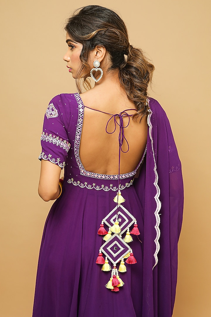 Dark Purple Embellished Kurta Set by AHI CLOTHING at Pernia's Pop Up Shop