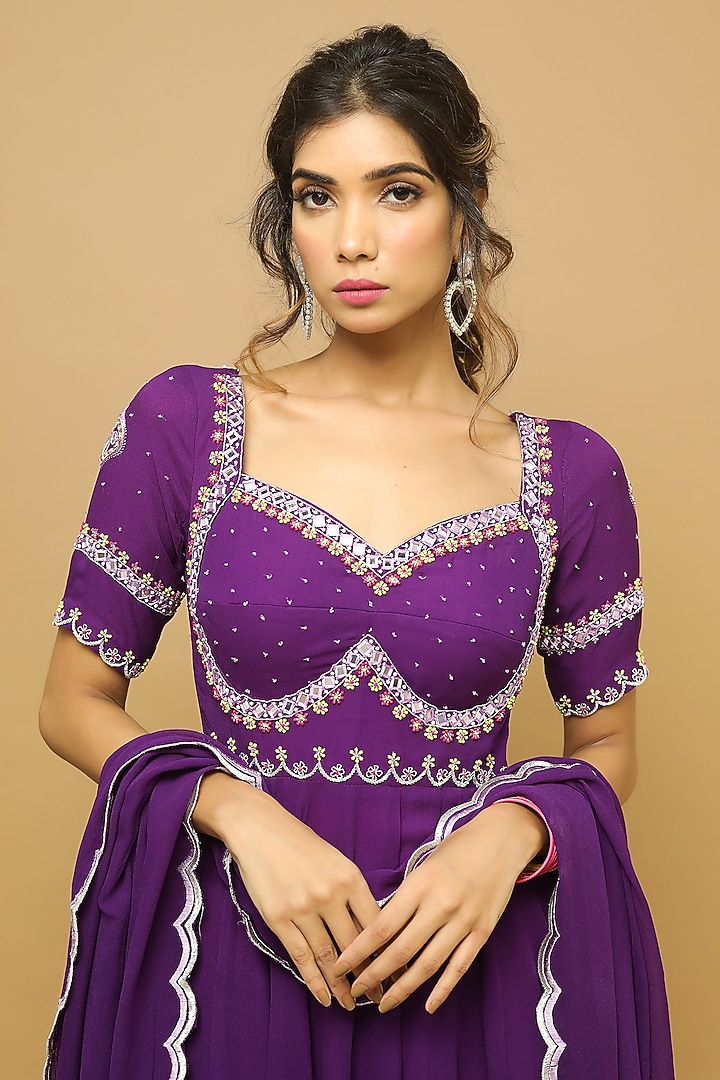 Dark Purple Embellished Kurta Set by AHI CLOTHING at Pernia's Pop Up Shop