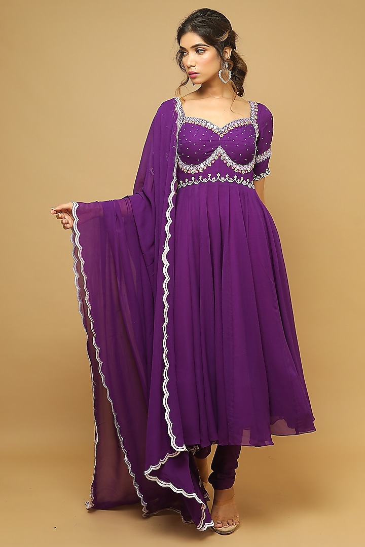 Dark Purple Embellished Kurta Set by AHI CLOTHING at Pernia's Pop Up Shop