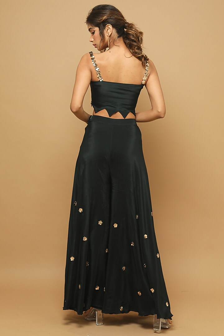 Bottle Green Heavy Crepe Cutdana & Zardosi Palazzo Pant Set by AHI CLOTHING at Pernia's Pop Up Shop