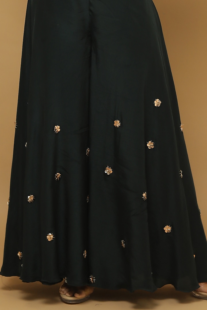 Bottle Green Heavy Crepe Cutdana & Zardosi Palazzo Pant Set by AHI CLOTHING at Pernia's Pop Up Shop