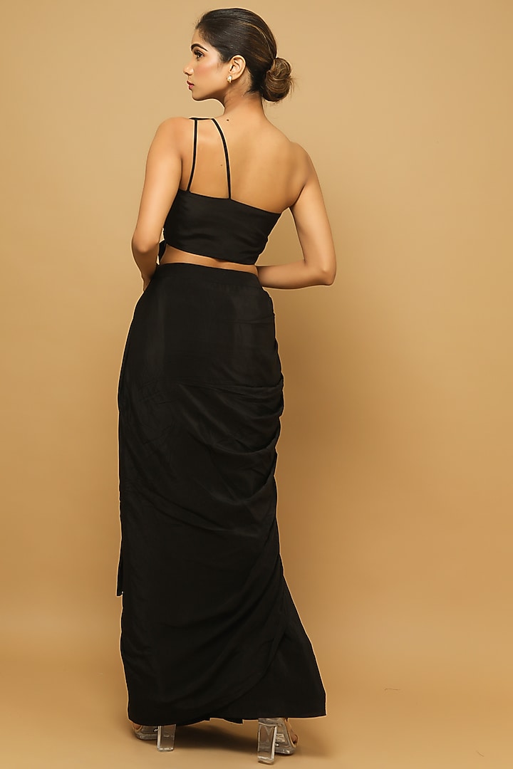 Black Natural Crepe Skirt Party Wear Saree Set by AHI CLOTHING at Pernia's Pop Up Shop
