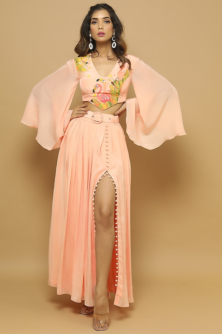 Peach Heavy Crepe Skirt Set by AHI CLOTHING at Pernia's Pop Up Shop