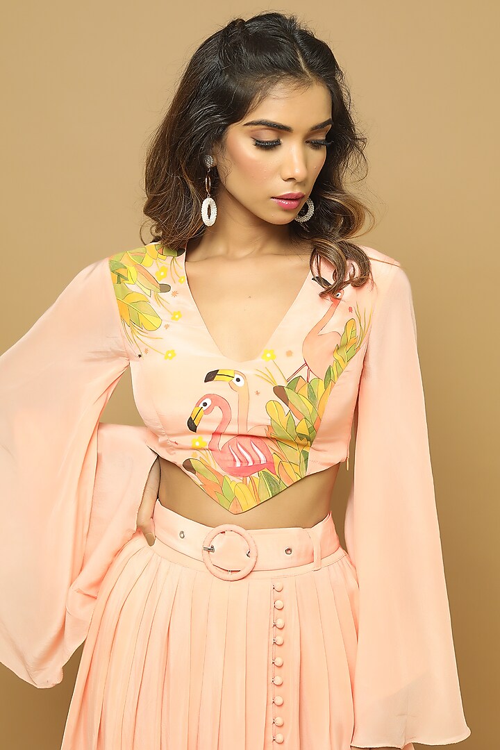 Peach Heavy Crepe Skirt Set by AHI CLOTHING at Pernia's Pop Up Shop