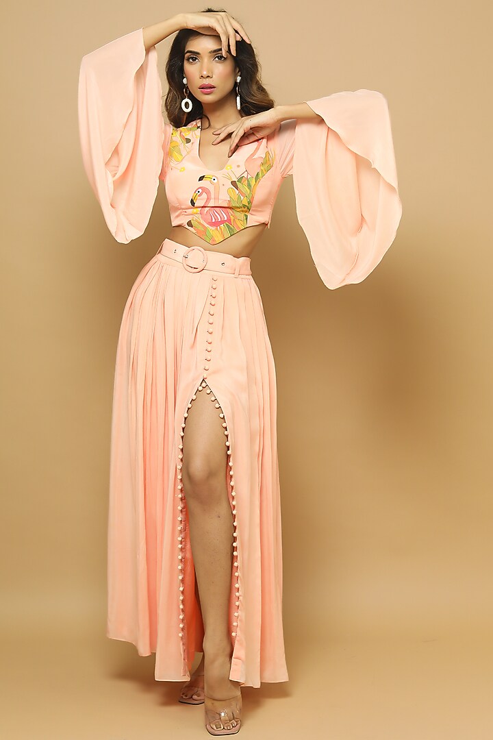 Peach Heavy Crepe Skirt Set by AHI CLOTHING at Pernia's Pop Up Shop