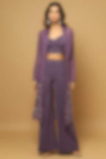 Purple Crepe Pant Set by AHI CLOTHING