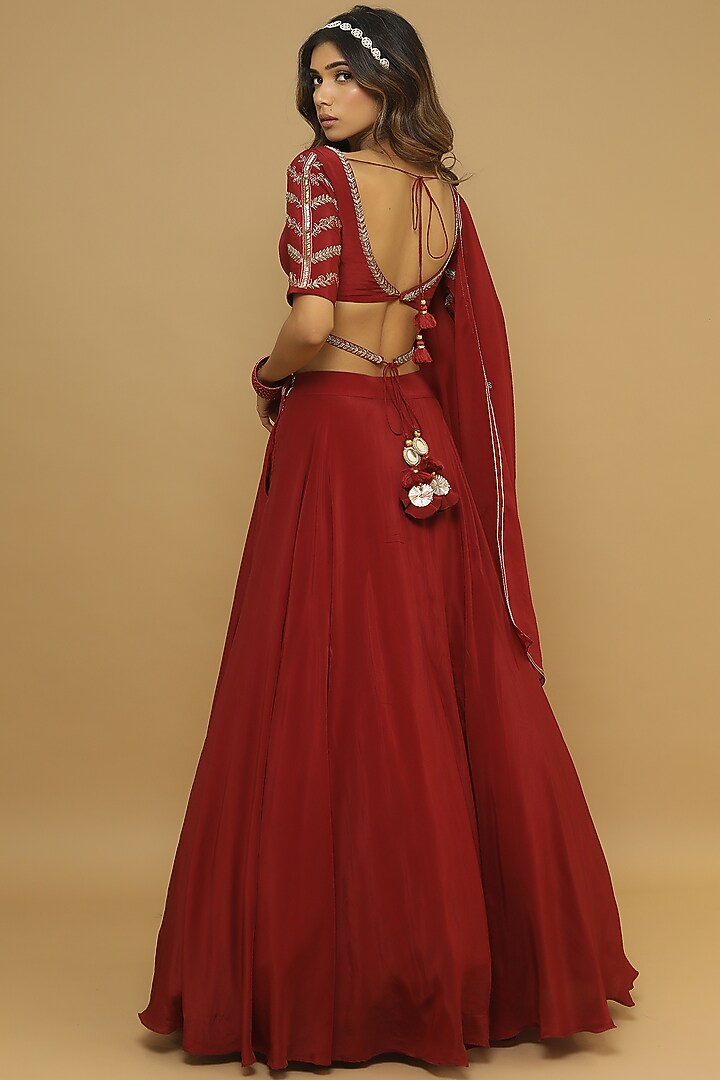 Maroon Heavy Crepe Wedding Lehenga Set by AHI CLOTHING at Pernia's Pop Up Shop