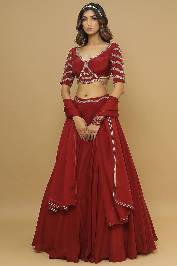 Maroon Heavy Crepe Wedding Lehenga Set by AHI CLOTHING at Pernia's Pop Up Shop