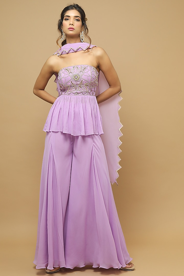Lilac Heavy Georgette Pant Set by AHI CLOTHING at Pernia's Pop Up Shop