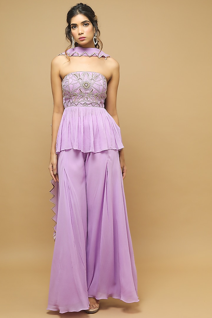 Lilac Heavy Georgette Pant Set by AHI CLOTHING at Pernia's Pop Up Shop