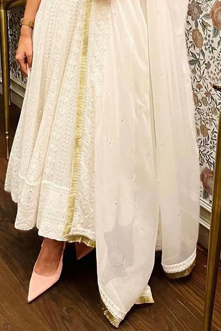White Embellished Wedding Anarkali Set by AHI CLOTHING at Pernia's Pop Up Shop