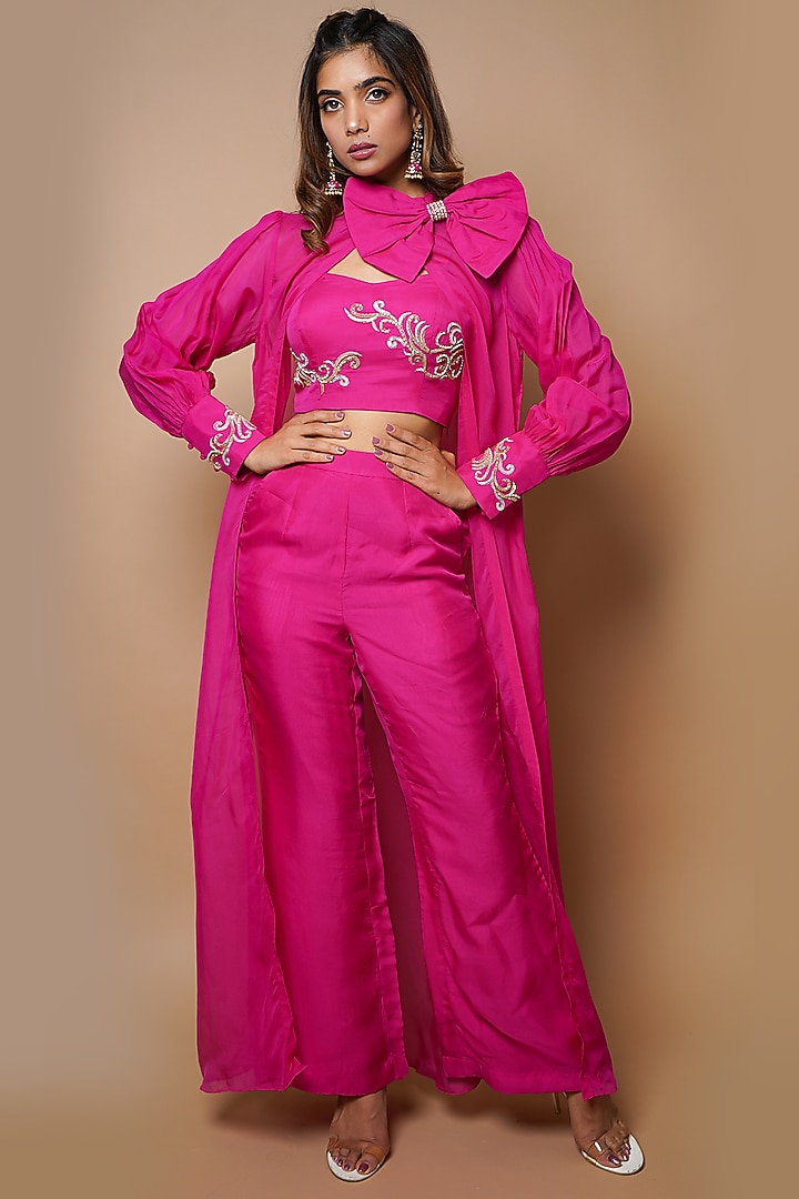 Hot Pink Organza Cape Set by AHI CLOTHING at Pernia's Pop Up Shop