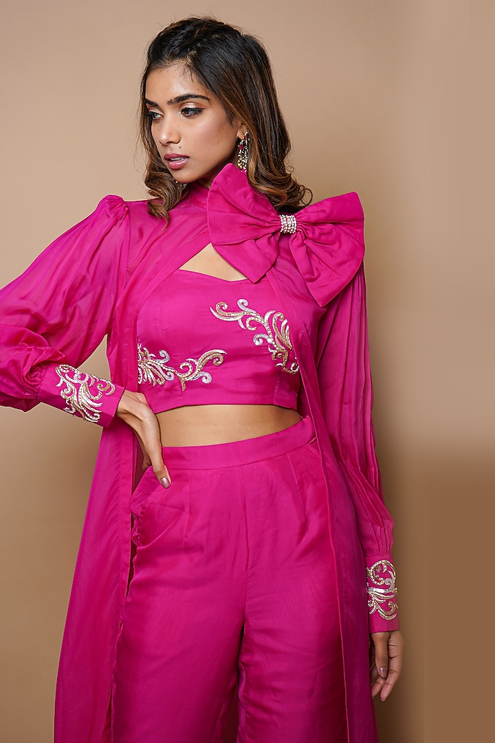 Hot Pink Organza Cape Set by AHI CLOTHING at Pernia's Pop Up Shop