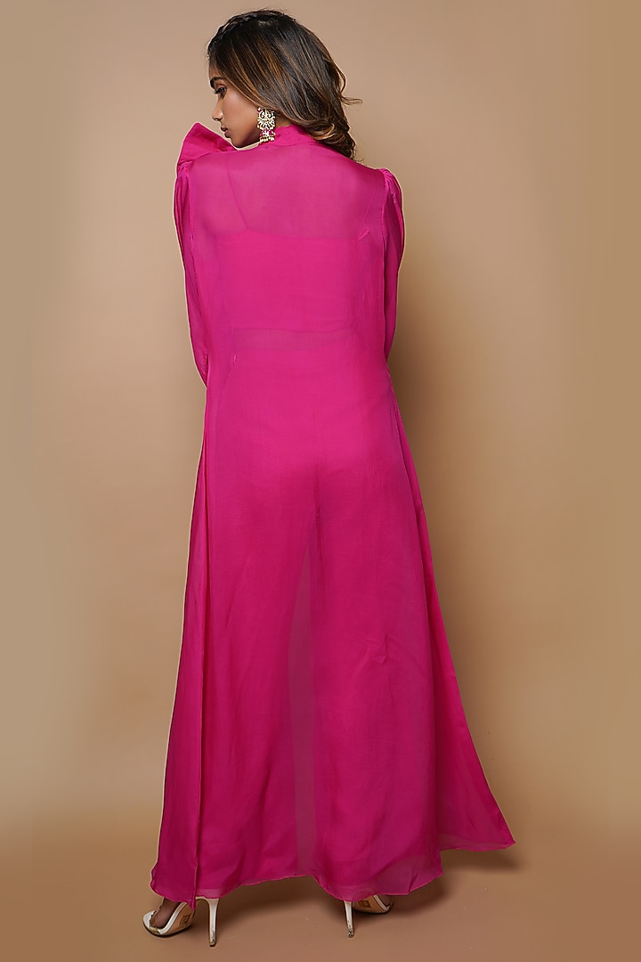 Hot Pink Organza Cape Set by AHI CLOTHING at Pernia's Pop Up Shop