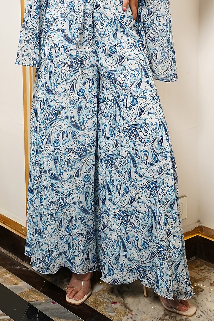 Blue Heavy Georgette Printed & Embroidered Co-Ord Set by AHI CLOTHING at Pernia's Pop Up Shop