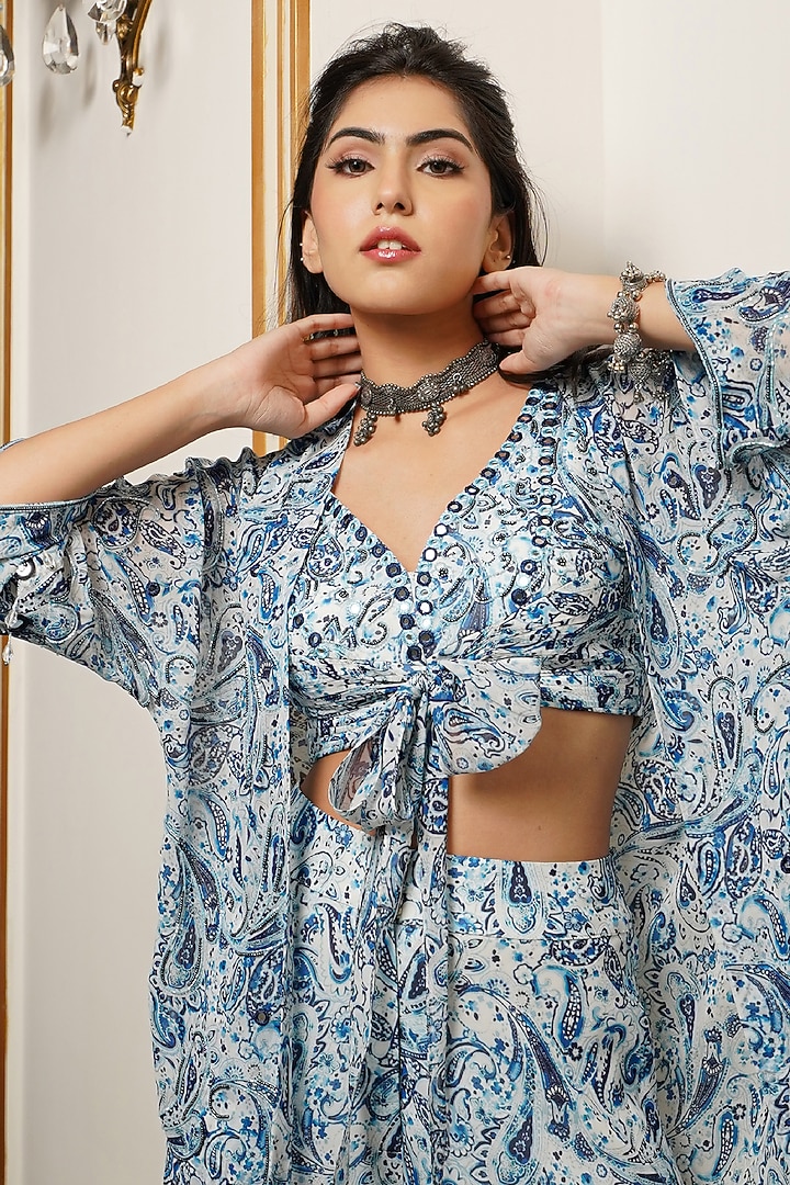 Blue Heavy Georgette Printed & Embroidered Co-Ord Set by AHI CLOTHING at Pernia's Pop Up Shop