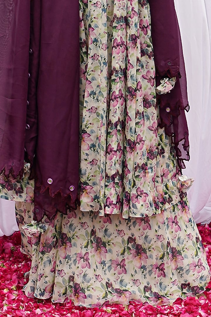 White Heavy Organza Printed & Embroidered Wedding Anarkali Set by AHI CLOTHING at Pernia's Pop Up Shop
