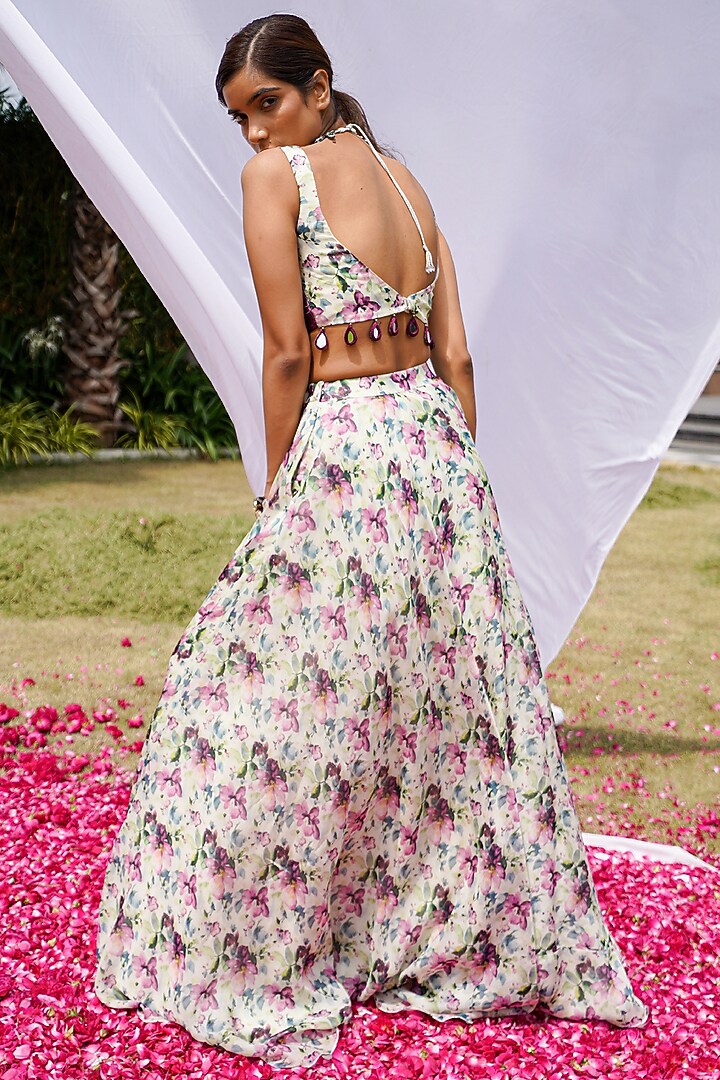 White Heavy Organza Printed Wedding Lehenga Set by AHI CLOTHING at Pernia's Pop Up Shop