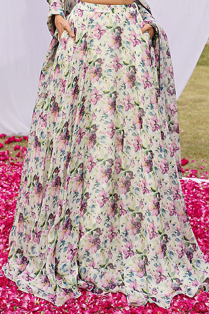 White Heavy Organza Printed Wedding Lehenga Set by AHI CLOTHING at Pernia's Pop Up Shop