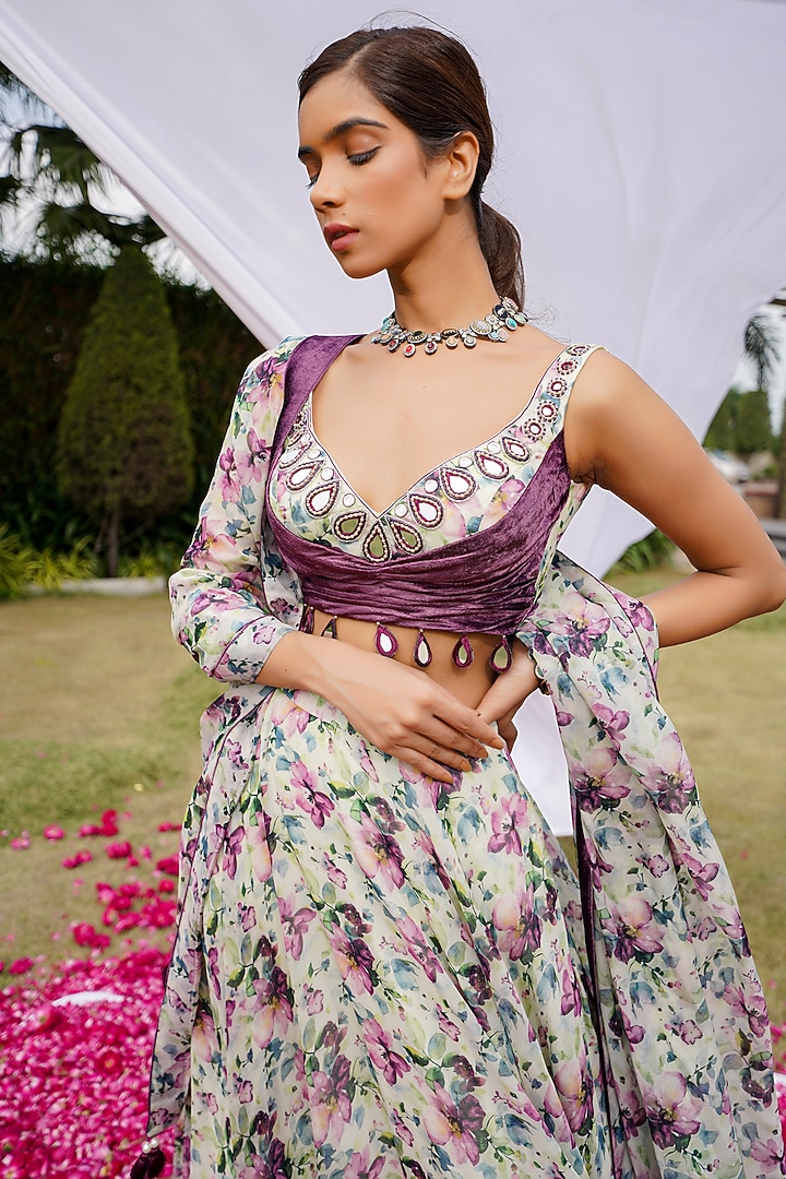White Heavy Organza Printed Wedding Lehenga Set by AHI CLOTHING at Pernia's Pop Up Shop