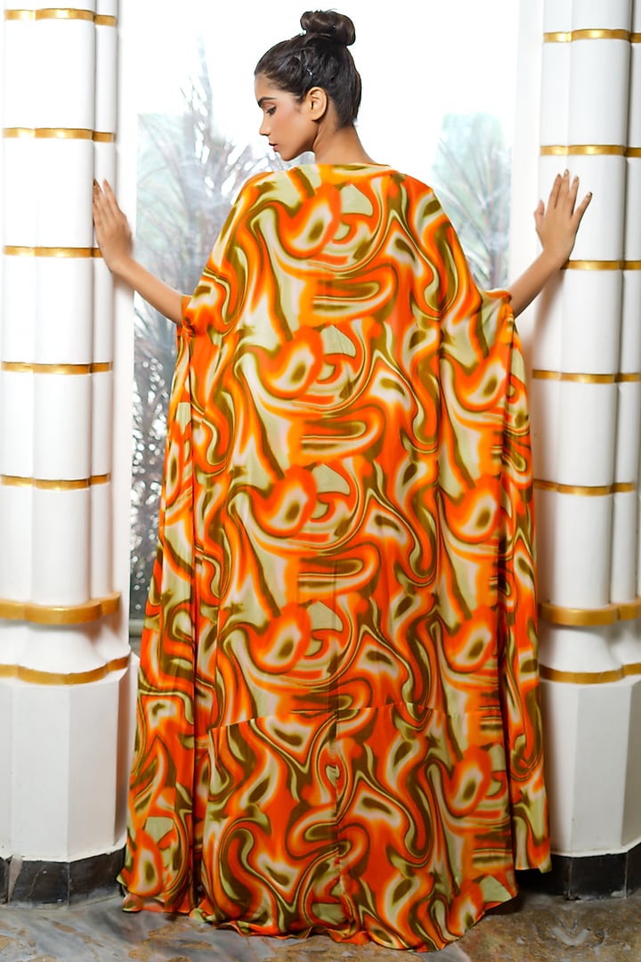 Orange Heavy Crepe Printed & Embroidered Co-Ord Set by AHI CLOTHING at Pernia's Pop Up Shop