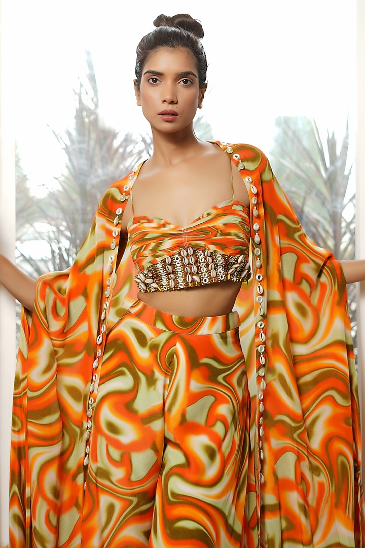 Orange Heavy Crepe Printed & Embroidered Co-Ord Set by AHI CLOTHING at Pernia's Pop Up Shop
