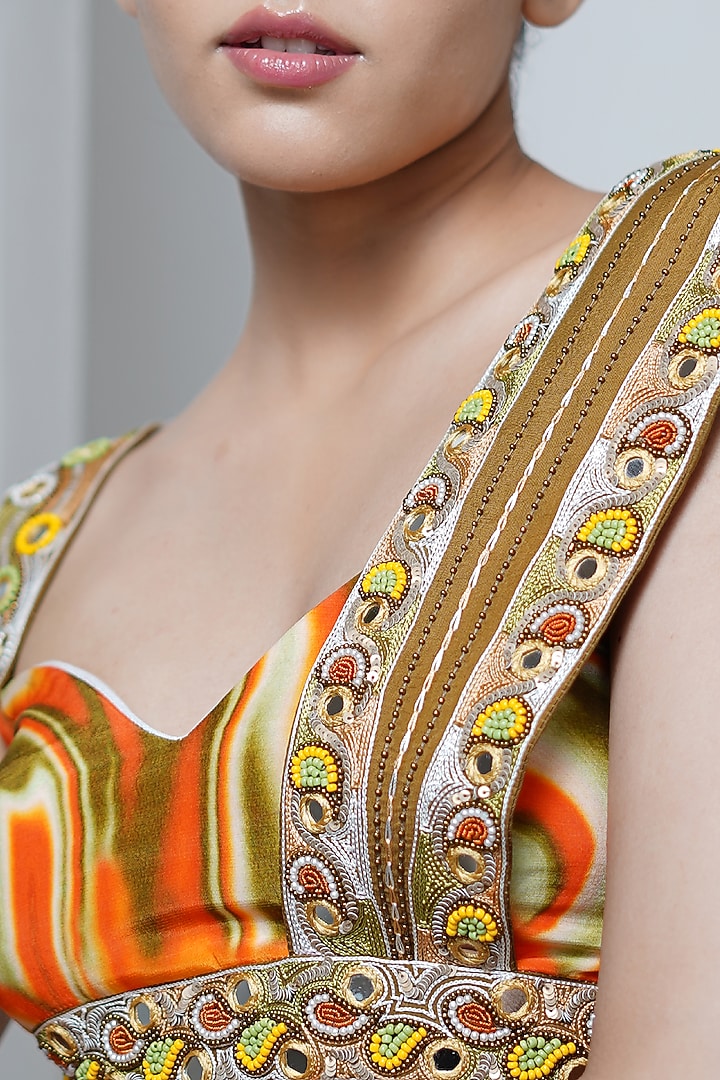 Orange Heavy Crepe Printed Draped Skirt Set by AHI CLOTHING at Pernia's Pop Up Shop
