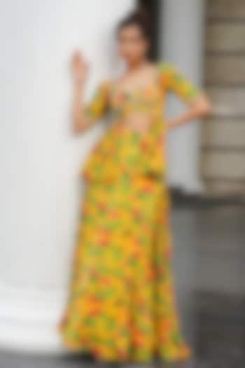 Multi-Colored Heavy Crepe Printed Wedding Lehenga Set by AHI CLOTHING at Pernia's Pop Up Shop