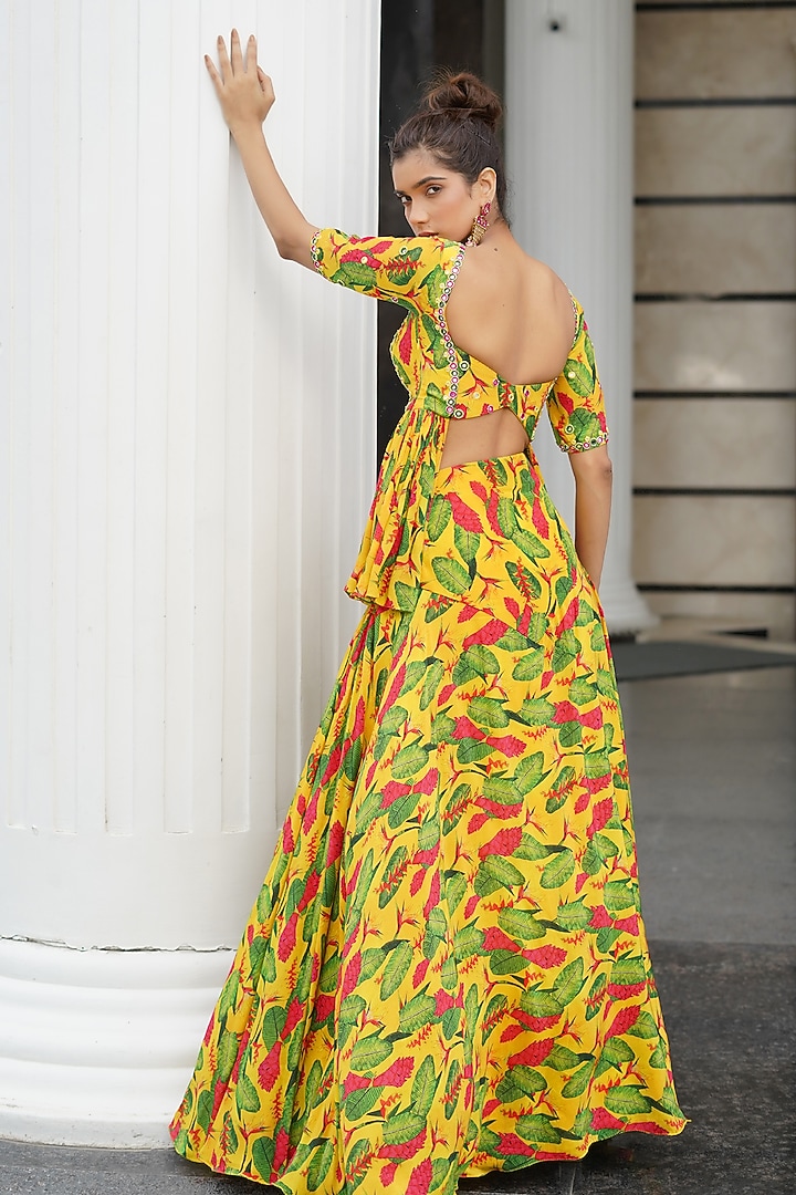 Multi-Colored Heavy Crepe Printed Wedding Lehenga Set by AHI CLOTHING at Pernia's Pop Up Shop