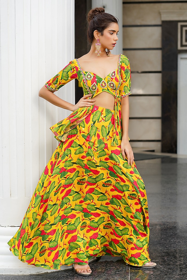 Multi-Colored Heavy Crepe Printed Wedding Lehenga Set by AHI CLOTHING at Pernia's Pop Up Shop
