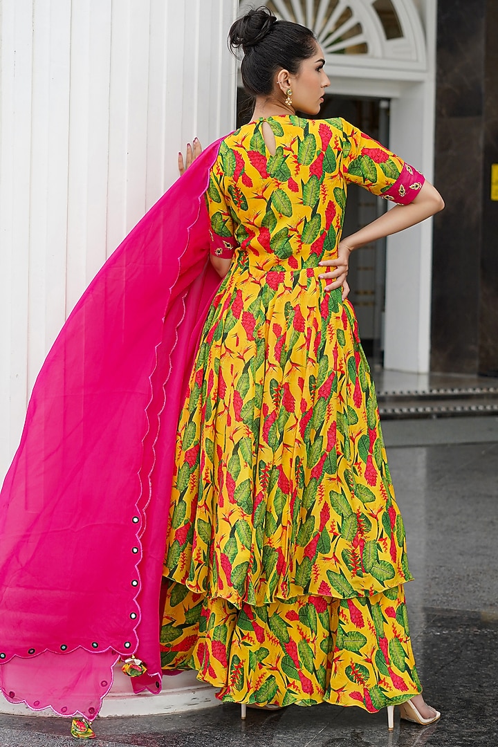 Multi-Colored Heavy Crepe & Organza Printed Wedding Anarkali Set by AHI CLOTHING at Pernia's Pop Up Shop