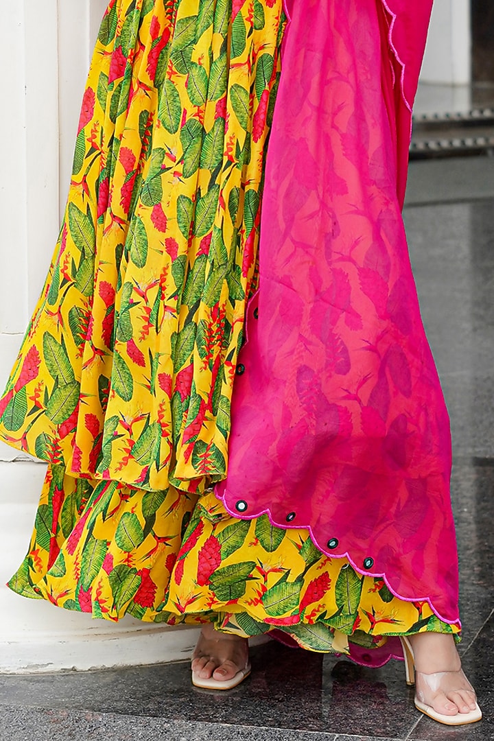 Multi-Colored Heavy Crepe & Organza Printed Wedding Anarkali Set by AHI CLOTHING at Pernia's Pop Up Shop
