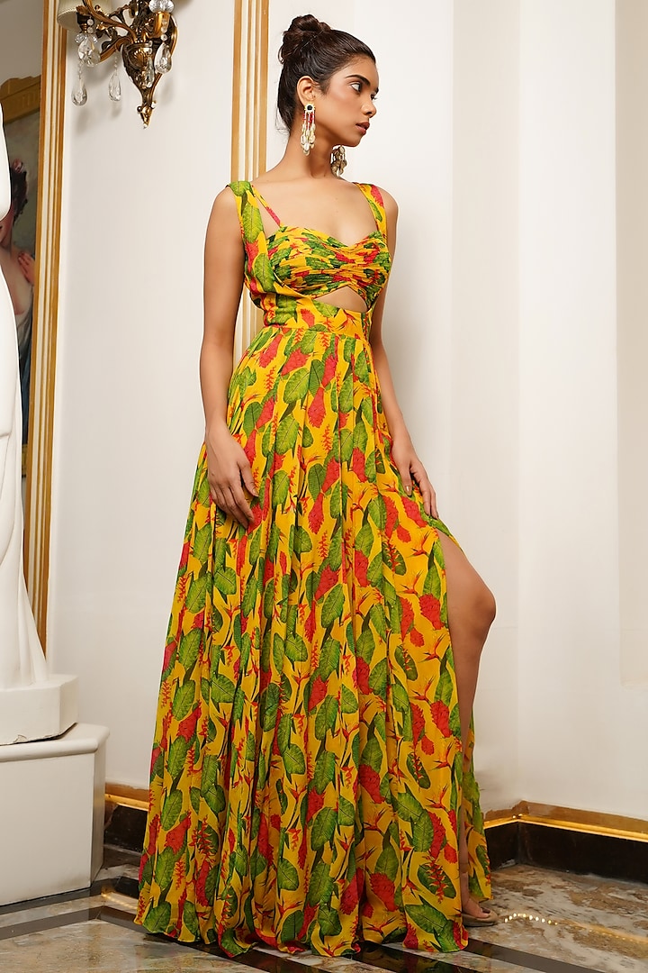 Multi-Colored Shimmer Lycra Printed Maxi Dress by AHI CLOTHING at Pernia's Pop Up Shop