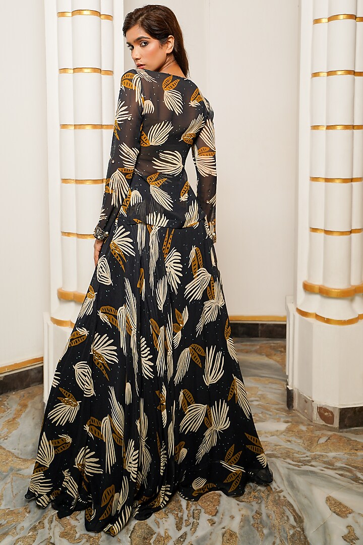 Black Heavy Georgette Printed Wedding Lehenga Set by AHI CLOTHING at Pernia's Pop Up Shop