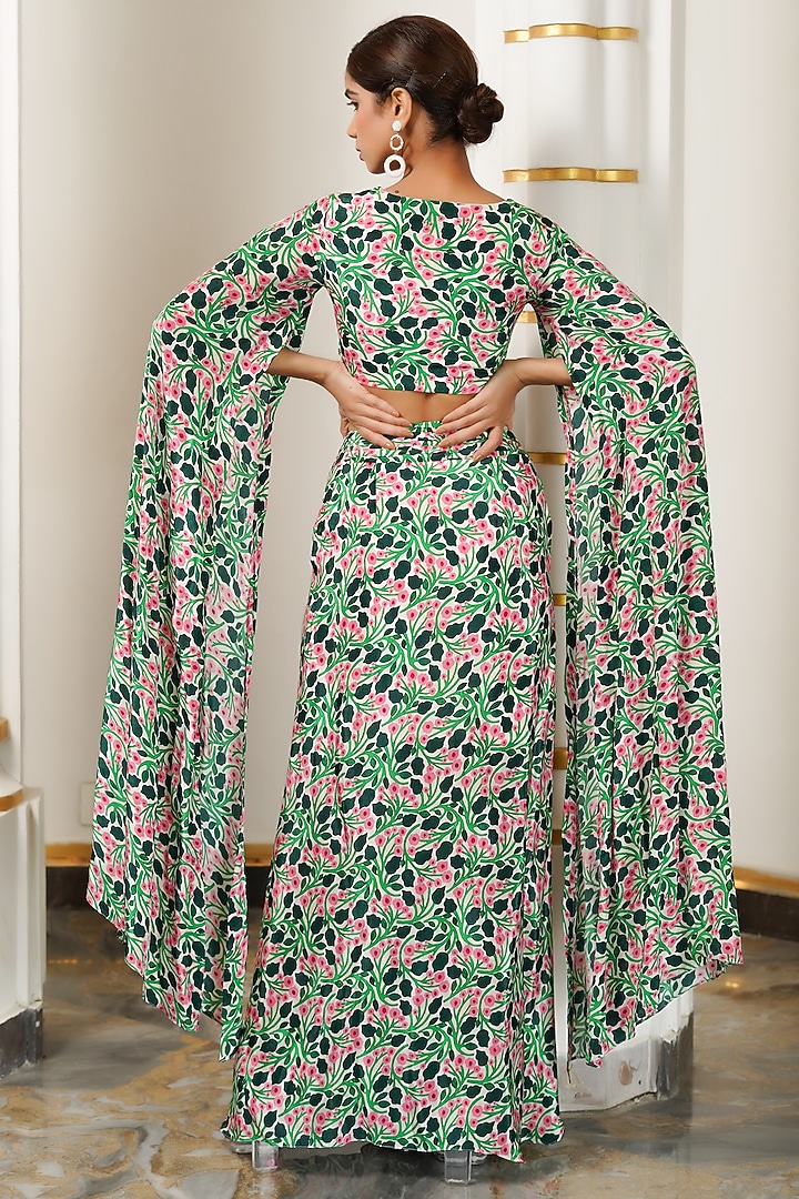 Green Heavy Crepe Printed Skirt Set by AHI CLOTHING at Pernia's Pop Up Shop