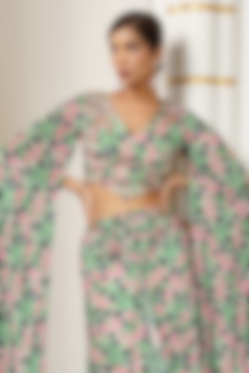 Green Heavy Crepe Printed Skirt Set by AHI CLOTHING at Pernia's Pop Up Shop