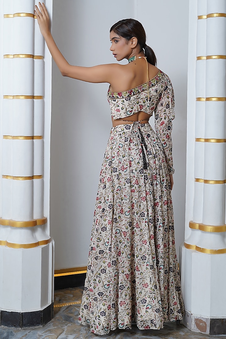 Cream Heavy Georgette Printed kali Wedding Lehenga Set by AHI CLOTHING at Pernia's Pop Up Shop