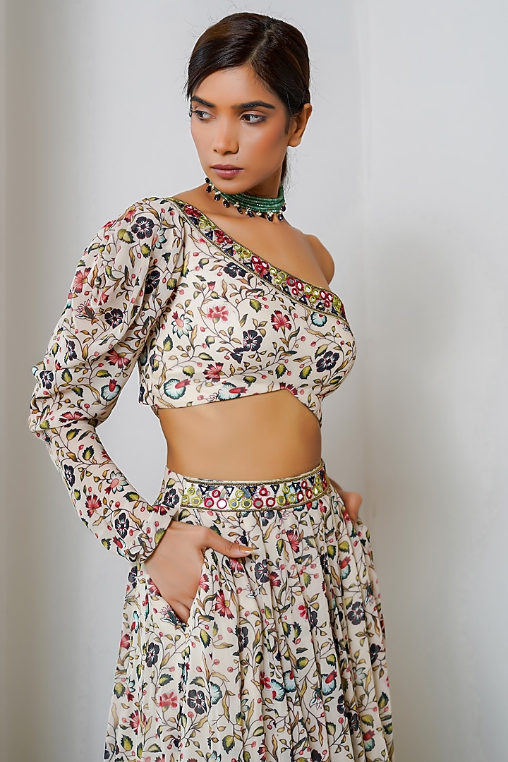 Cream Heavy Georgette Printed kali Wedding Lehenga Set by AHI CLOTHING at Pernia's Pop Up Shop