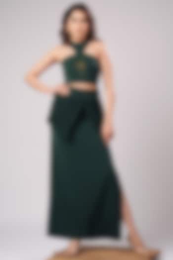 Deep Emerald Green Imported Luxury Crepe Skirt Set by AHI CLOTHING at Pernia's Pop Up Shop